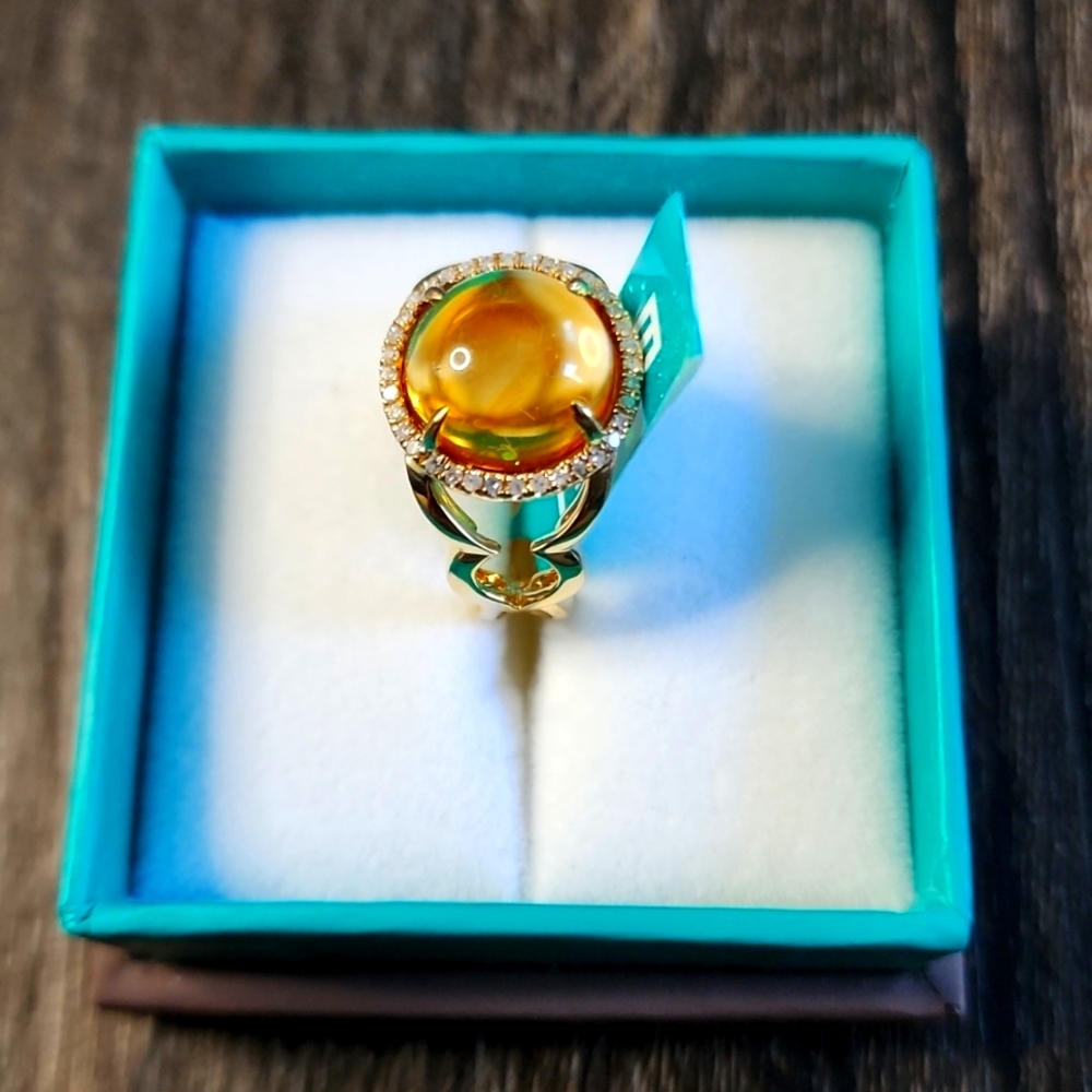 Effy 14kt Yellow Gold, Diamond and Gorgeous Yellow Citrine Ring EUC, w/ Effy Box